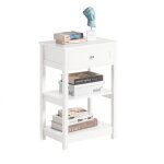 Table de chevet fbt46 - w bout de canap sobuy avec 1 tiroir et 2 tagres de rangement - blanc