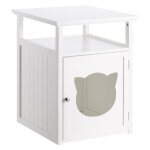 Table de chevet gato petite commode avec un espace nid pour chat en mdf lasur� de coloris blanc