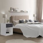 Idmarket lot de 2 tables de chevet olga 1 tiroir avec niche bois blanc et tiroir gris