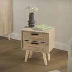 Ml - design table de chevet avec 2 tiroirs 40x505x30cm meuble rustique en bois aspect ch�ne et rotin ...