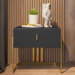 Table de chevet moderne meubler design - cuir pu noir - 1 tiroir de rangement - pieds dors