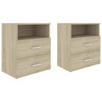 Table de chevet - mothinessto - ly7837 - ch�ne sonoma - 2 tiroirs - 60 cm de hauteur