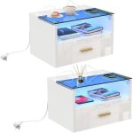 Tables de chevet murale led - vivolilv - lot de 2 - chevet de nuit avec prise - 1 tiroir 1 niche - blanc ...