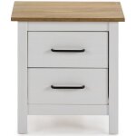 Table de chevet table de nuit en pin massif d�cor cir� blanc et ch�ne - longueur 46 x profondeur 35 x ...