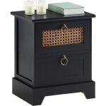 Table de chevet padma 2 tiroirs table de nuit design vintage en bois lasur� noir et rotin