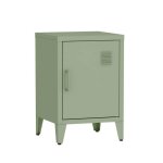 Table de chevet en acier vert. 1 porte. casier. chambre enfant