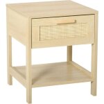 Table de chevet - table de nuit - homcom - avec tiroir et �tag�re cannage en rotin mobilier - bois - ...