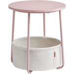Petite table basse ronde table d?appoint avec panier en tissu pour salon chambre style moderne rose pastel ...