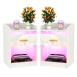 Table de chevet - vivolilv - lot de 2 - 1 tiroir 1 niche - led réglables - blanc Table de chevet - vivolilv - lot de 2 - 1 tiroir 1 niche - led réglables - blanc