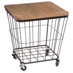 Table coffre jordi  roulettes bois et mtal 40x39cm - atmosphera createur dinterieur