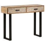 Table console - bois de manguier massif - 100x30x75 cm - style industriel - 2 tiroirs - couleur marron ...