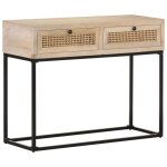 Table console - non spcifi - 100x35x76 cm - bois de manguier - canne naturelle - aspect blanchie