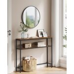 Console avec 2 �tag�res 20 x 80 x 80 cm pour salon chambre marron rustique et noir dencre