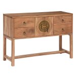 Table console en bois dacacia coloris naturel avec 2 portes et 4 tiroirs - longueur 112 x profondeur ...