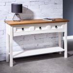 Table console campo table dappoint en pin massif blanc et brun avec 3 tiroirs et 1 �tag�re meuble dentr�e ...