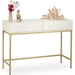 Relaxdays table de console 2 tiroirs meuble d?appoint aspect bois salon couloir hlp 80x110x40 cm blanc ...