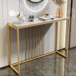 Table console entree en marbre blanche cadre en fer pour salon entre couloir