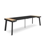 Table console extensible pour 12 convives 262x90x726cm pieds en bois chne et noir rf3026
