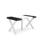 Table console extensible 140x90x726cm pour 6 personnes pieds bois massif blanc et noir rf2724