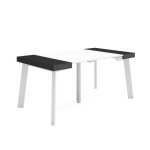 Table console extensible 160x90x726cm pour 8 personnes pieds en bois blanc et noir rf3130