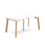 Table console extensible 160x90x726cm pour 8 personnes pieds en bois blanc rf3039