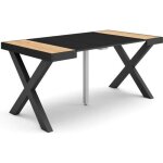 Table console extensible 160x90x726cm pour 8 personnes pieds bois massif chne et noir rf2754