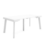Table console extensible 180x90x726cm pour 8 personnes pieds en bois blanc rf2992