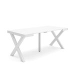 Table console extensible 180x90x726cm pour 8 personnes pieds bois massif blanc rf2771