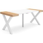 Table console extensible 180x90x726cm pour 8 personnes pieds bois massif ch�ne et blanc rf2766