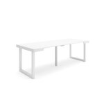 Table console extensible 220 pour 10 personnes 222x90x726cm pieds bois massif blanc rf2977