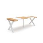 Table console extensible 220 pour 10 personnes 222x90x726cm pieds bois massif ch�ne et blanc rf2799