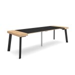Table console extensible 260 pour 12 personnes 262x90x726cm pieds en bois chne et noir rf3029