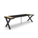 Table console extensible 260 pour 12 personnes 262x90x726cm pieds bois massif ch�ne et noir rf2809