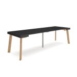 Table console extensible 260 pour 12 personnes 262x90x726cm pieds en bois noir rf3091