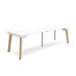 Table console extensible 260 pour 12 personnes pieds en bois blanc rf3084