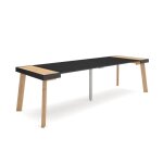 Table console extensible 260 pour 12 personnes pieds en bois chne et noir rf3085