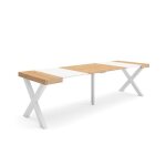 Table console extensible 260 pour 12 personnes 262x90x726cm pieds bois massif ch�ne et blanc rf2813
