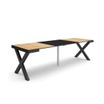 Table console extensible 260 pour 12 personnes pieds bois massif chne et noir rf2808