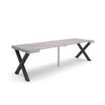 Table console extensible 260 pour 12 personnes 262x90x726cm pieds bois massif ciment rf2819