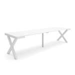 Table console extensible 300 pour 14 personnes 302x90x726cm pieds bois massif blanc rf2826