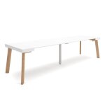Table console extensible 300 pour 14 personnes 302x90x726cm pieds en bois blanc rf3096