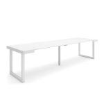 Table console extensible 302x90x73cm pour 14 personnes pieds bois massif blanc rf2969