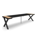 Table console extensible 300 pour 14 personnes 302x90x726cm pieds bois massif ch�ne et noir rf2836