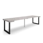 Table console extensible 302x90x73cm pour 14 personnes pieds bois massif ciment rf2940 Table console extensible 302x90x73cm pour 14 personnes pieds bois massif ciment rf2940