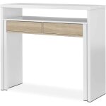 Table console extensible convertible en bureau coloris blanc et chêne - hauteur 88 x longueur 99 x profondeur ... Table console extensible convertible en bureau coloris blanc et chêne - hauteur 88 x longueur 99 x profondeur ...