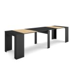 Table console extensible console meuble 300 pour 14 personnes noir et chne rf2655