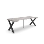 Table console extensible - skraut home - 220 - pieds bois massif - ciment - pour 10 personnes