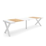 Table console extensible - skraut home - 300 - pieds bois massif - ch�ne et blanc - pour 14 personnes ...