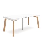 Table console extensible - skraut home - rf3006 - blanc - pour 8 personnes - pieds en bois