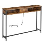 Table console fine avec multiprise chargement caché gain de place 25 x 120 x 811 cm marron rustique et ... Table console fine avec multiprise chargement caché gain de place 25 x 120 x 811 cm marron rustique et ...